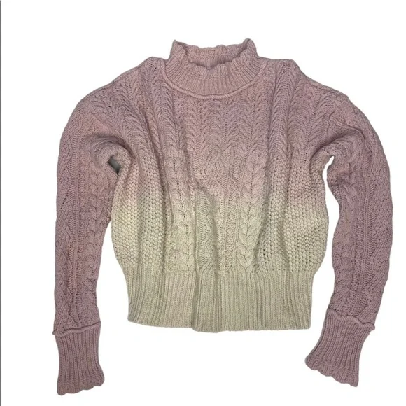 Final Price NWT Anthropologie Marci Dip dyed Cable knit Sweater pink/cr Ombre S - Picture 6 of 11